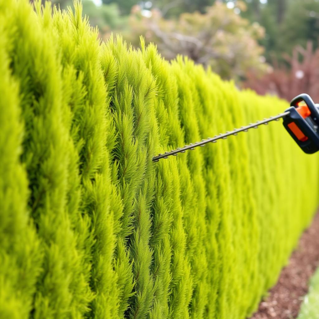 Boundary hedge trimmed to a straight line