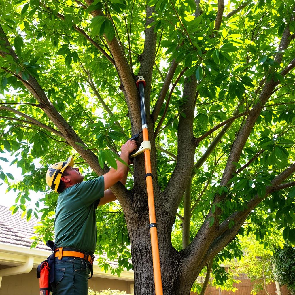 Arborist pruning a tree crown